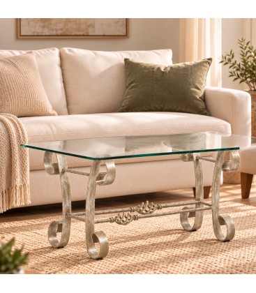 Tavolino Rettangolare da salotto in Ferro Battuto - Tortora Shabby Chic