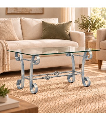 Tavolino Rettangolare da salotto in Ferro Battuto - Azzurro Shabby Chic