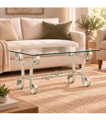 Tavolino Rettangolare da salotto in Ferro Battuto - Verde Shabby Chic