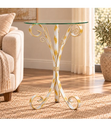 Tavolino da salotto 3P Riccio - Bianco oro