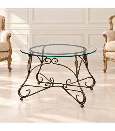 Tavolino Tondo da salotto Piano Vetro Ariel - Bronzo anticato