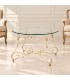 Tavolino Tondo da salotto Piano Vetro Ariel - Bianco oro