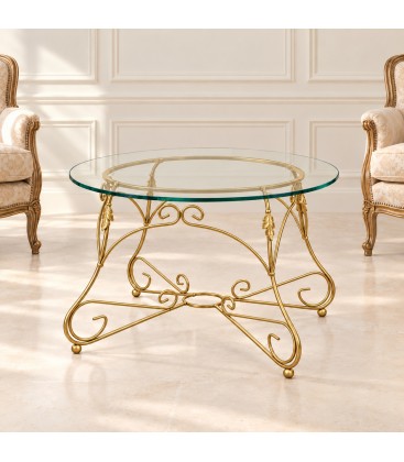 Tavolino Tondo da salotto Piano Vetro Ariel - Oro