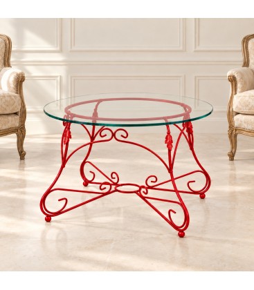 Tavolino Tondo da salotto Piano Vetro Ariel - Rosso