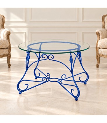 Tavolino Tondo da salotto Piano Vetro Ariel - Blu