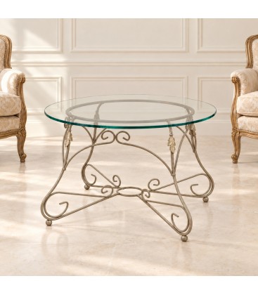 Tavolino Tondo da salotto Piano Vetro Ariel - Tortora Shabby Chic