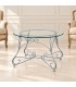 Tavolino Tondo da salotto Piano Vetro Ariel - Azzurro Shabby Chic