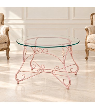 Tavolino Tondo da salotto Piano Vetro Ariel - Rosa Shabby Chic