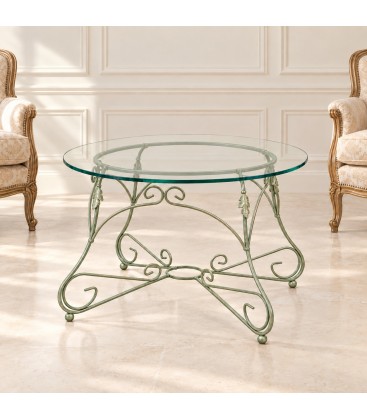 Tavolino Tondo da salotto Piano Vetro Ariel - Verde Shabby Chic