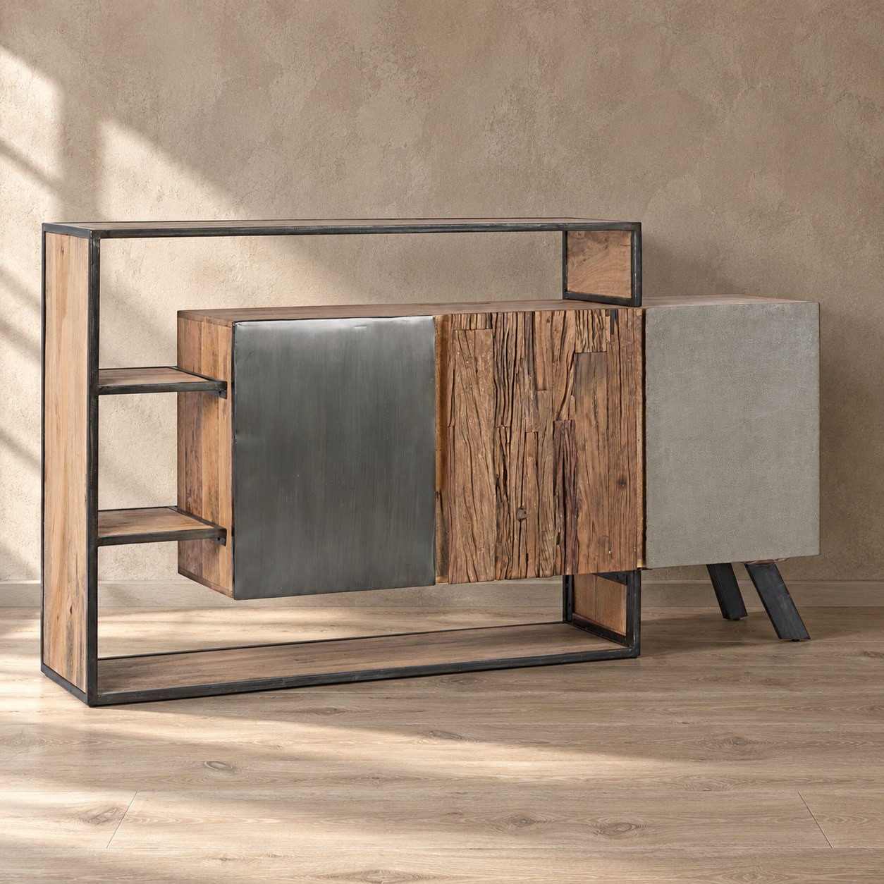 Credenza 3 ante Manchester con struttura in legno di mango