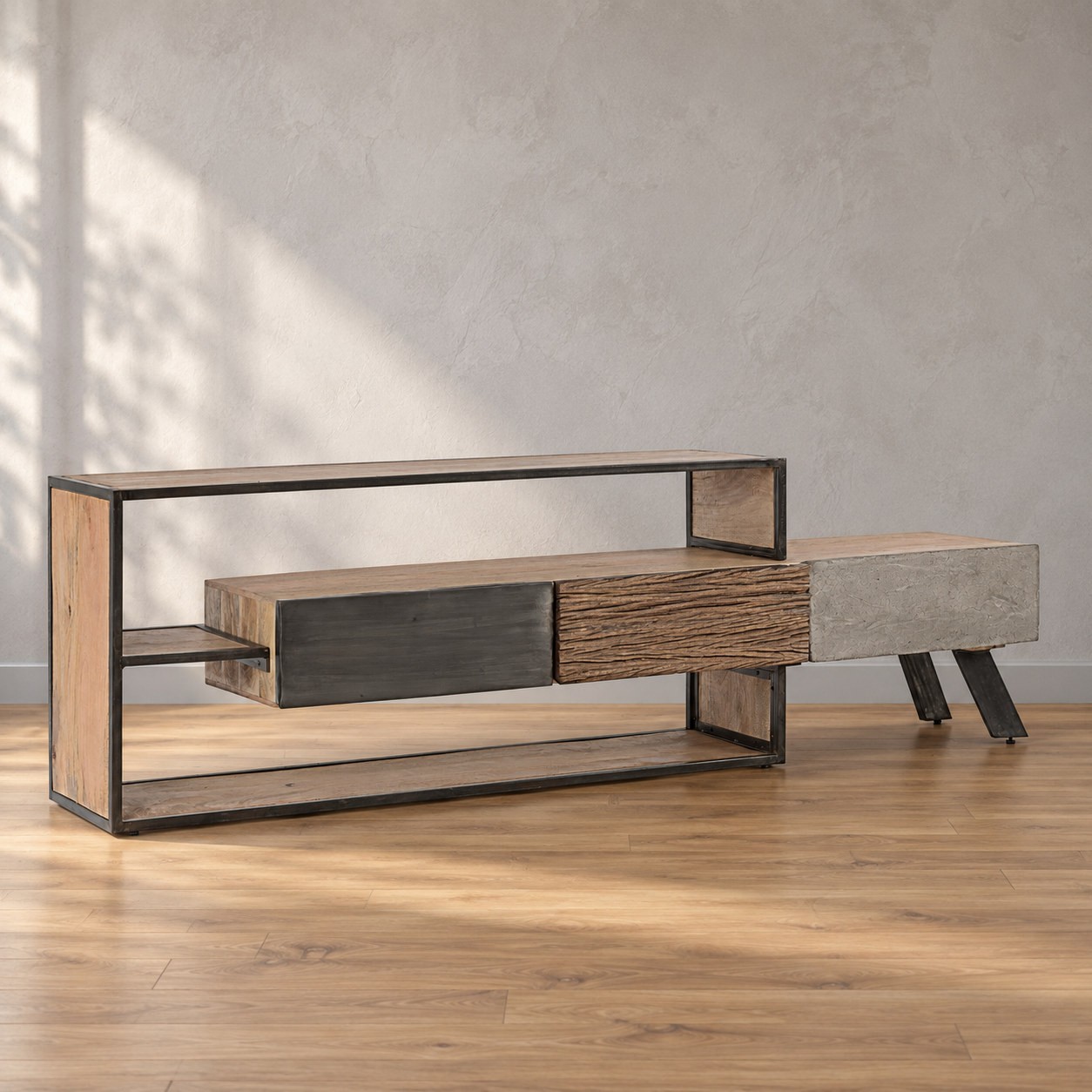 Mobile porta tv 3 cassetti Manchester con struttura in legno di mango