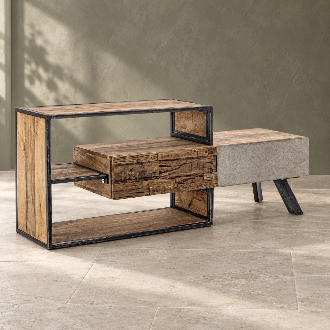 Mobile porta tv 2 cassetti Manchester con struttura in legno di mango