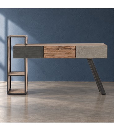 Consolle Manchester con 3 cassetti in legno di mango e acciaio
