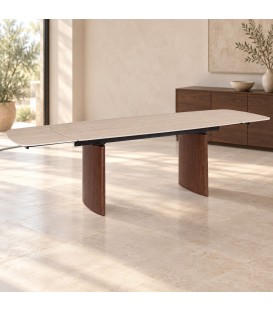 Tavolo allungabile Mailis Noce/Travertino con piano in gres