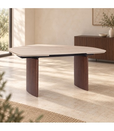 Tavolo allungabile Mailis Noce/Travertino con piano in gres