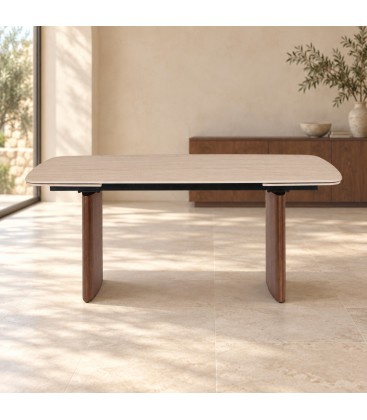 Tavolo allungabile Mailis Noce/Travertino con piano in gres