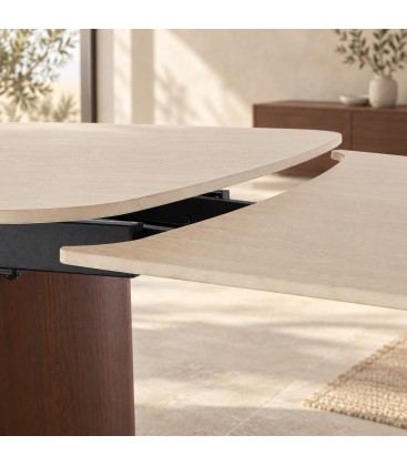 Tavolo allungabile Mailis Noce/Travertino con piano in gres