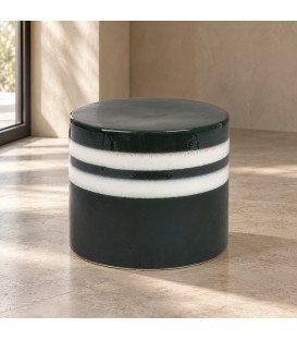 Tavolino decorativo Zalem tondo verde bianco altezza 34 cm in ceramica smaltata