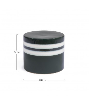 Tavolino decorativo Zalem tondo verde bianco altezza 34 cm in ceramica smaltata