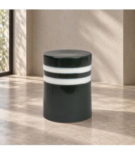 Tavolino decorativo Zalem tondo verde bianco altezza 43 cm in ceramica smaltata