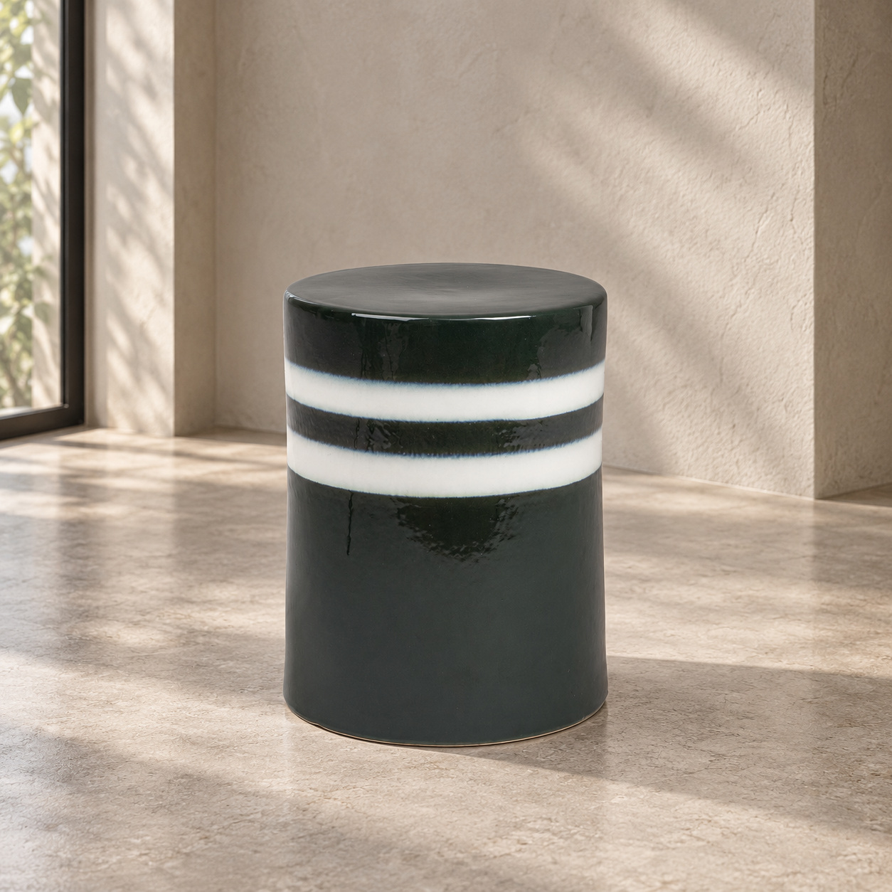 Tavolino decorativo Zalem tondo verde bianco altezza 43 cm in ceramica smaltata