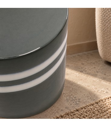 Tavolino decorativo Zalem tondo verde bianco altezza 43 cm in ceramica smaltata