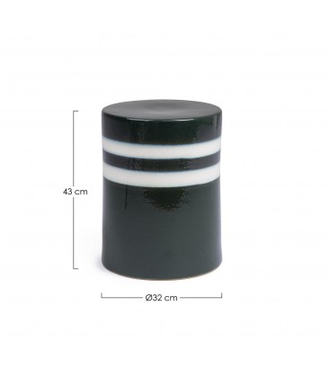 Tavolino decorativo Zalem tondo verde bianco altezza 43 cm in ceramica smaltata