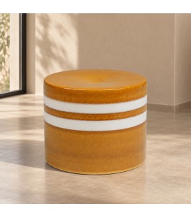 Tavolino decorativo Zalem tondo senape bianco altezza 34 cm in ceramica smaltata