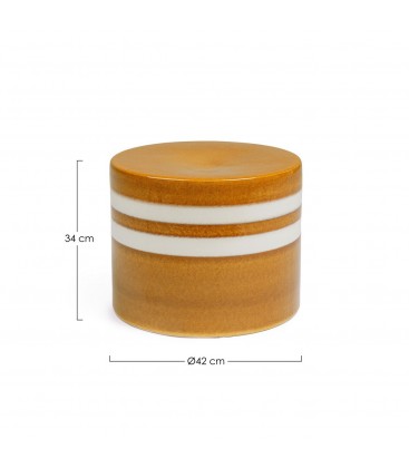 Tavolino decorativo Zalem tondo senape bianco altezza 34 cm in ceramica smaltata