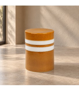 Tavolino decorativo Zalem tondo senape bianco altezza 43 cm in ceramica smaltata