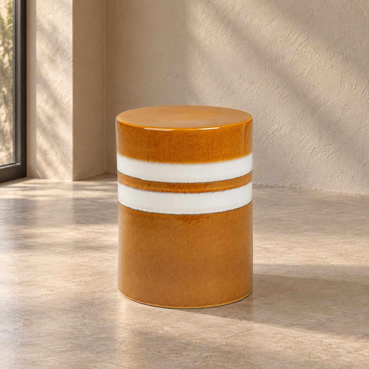 Tavolino decorativo Zalem tondo senape bianco altezza 43 cm in ceramica smaltata