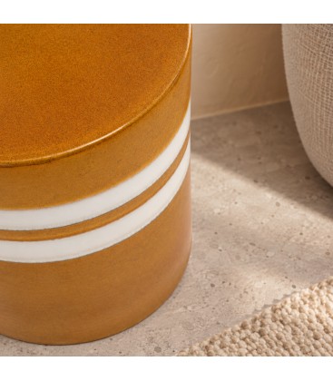 Tavolino decorativo Zalem tondo senape bianco altezza 43 cm in ceramica smaltata
