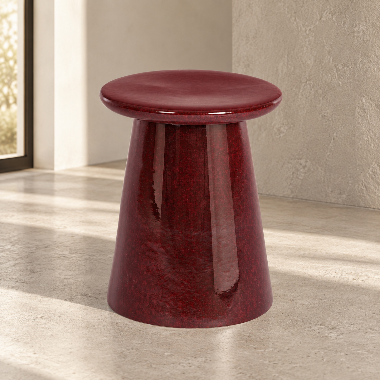 Tavolino decorativo Shilin rosso altezza 45 cm in ceramica smaltata