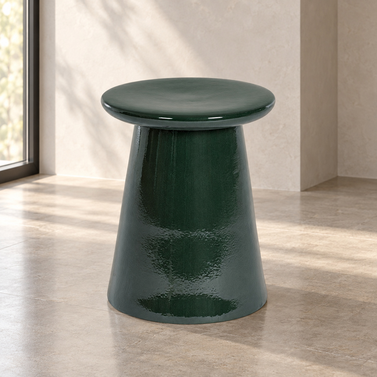 Tavolino decorativo Shilin verde altezza 45 cm in ceramica smaltata