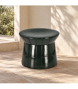 Tavolino decorativo Abbes tondo verde altezza 30 cm in terracotta smaltata