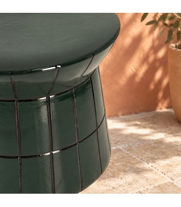 Tavolino decorativo Abbes tondo verde altezza 30 cm in terracotta smaltata