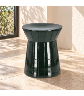 Tavolino decorativo Abbes tondo verde altezza 45 cm in terracotta smaltata