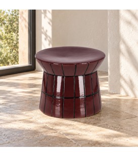 Tavolino decorativo Abbes tondo bordeaux alto 30 cm in terracotta smaltata