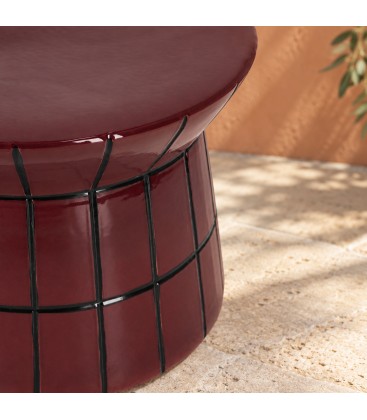 Tavolino decorativo Abbes tondo bordeaux alto 30 cm in terracotta smaltata