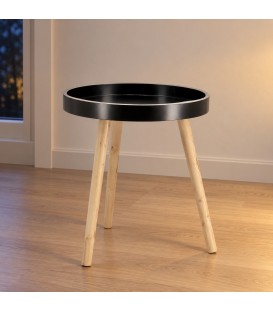 Tavolino Kelvar tondo nero e naturale con luce LED calda
