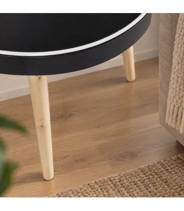 Tavolino Kelvar tondo nero e naturale con luce LED calda