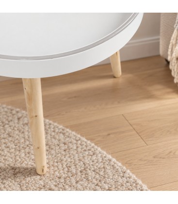Tavolino Kelvar tondo bianco e naturale con luce LED calda
