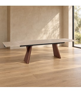 Tavolo allungabile Maikki noce con piano effetto travertino