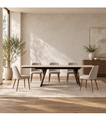 Tavolo allungabile Maikki noce con piano effetto travertino