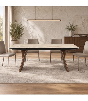 Tavolo allungabile Maikki noce con piano effetto onice