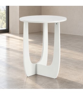 Tavolino Myros tondo bianco in MDF con luce LED fredda