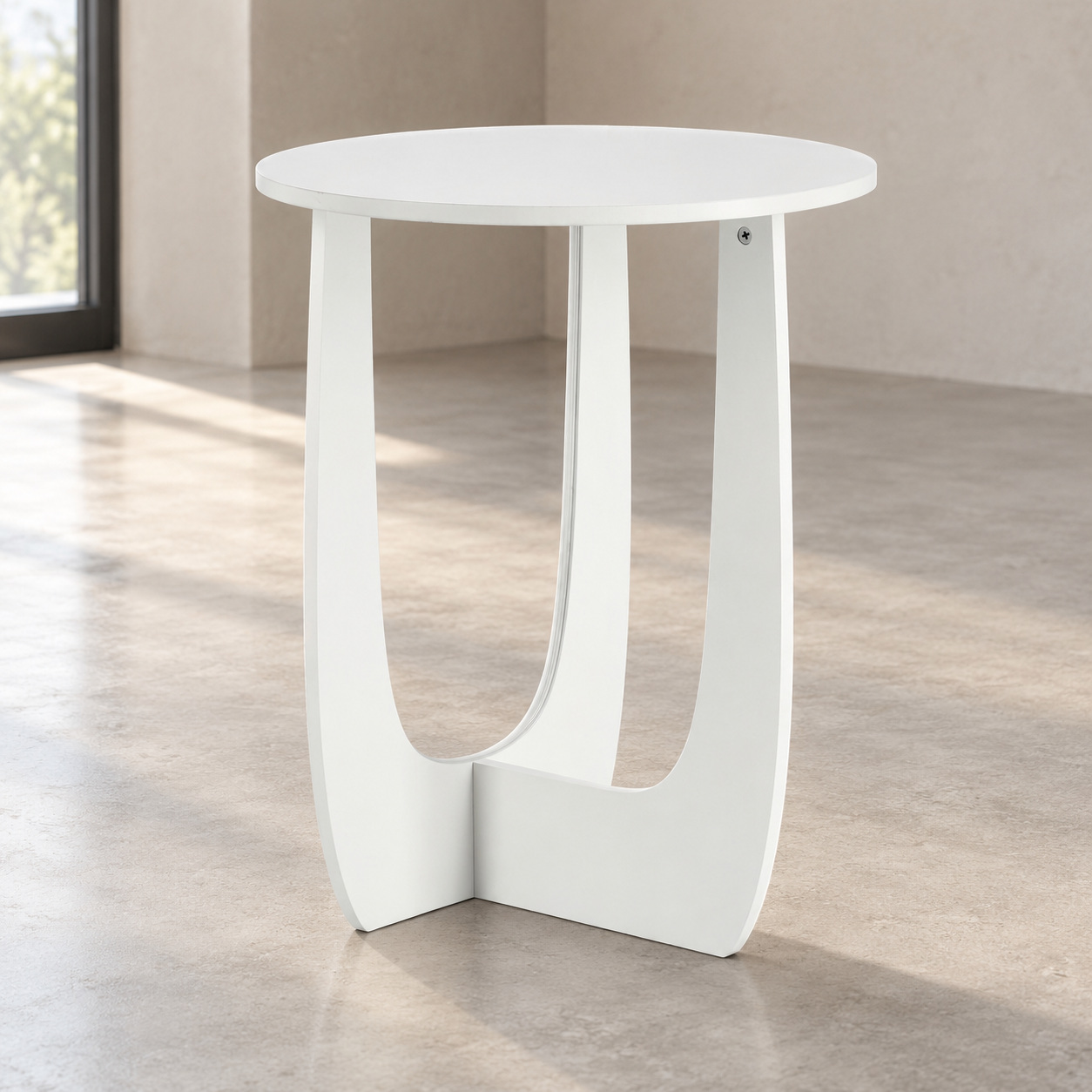 Tavolino Myros tondo bianco in MDF con luce LED fredda
