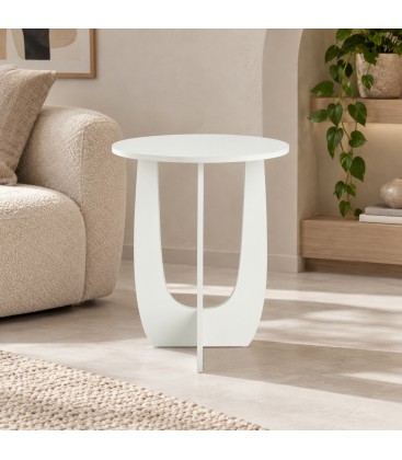Tavolino Myros tondo bianco in MDF con luce LED fredda
