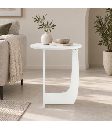 Tavolino Myros tondo bianco in MDF con luce LED fredda
