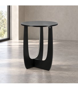 Tavolino Myros tondo nero in MDF con luce LED fredda